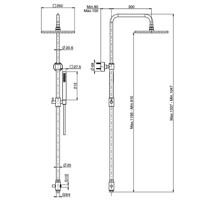 Fima Carlo Frattini душевая система: стойка, верхний душ 25x25см., держатель и ручной душ colonne doccia, золото арт. f2700or
