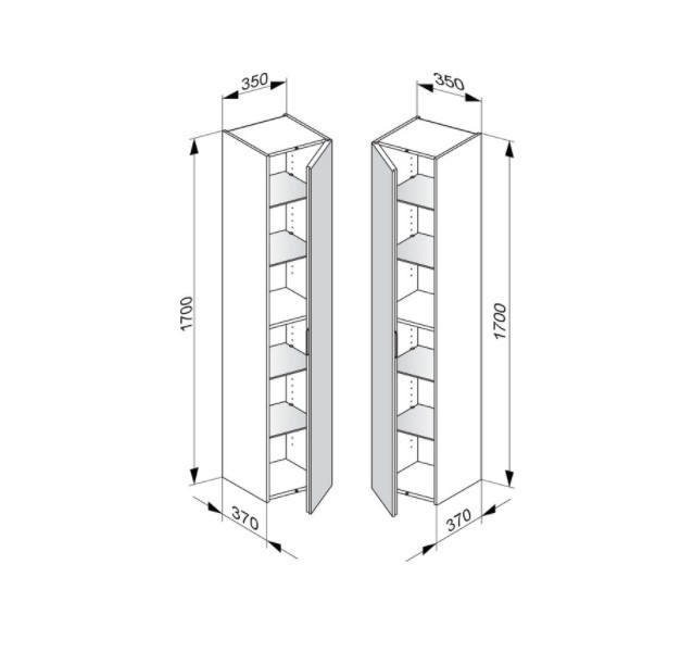 Keuco шкаф - пенал высокий подвесной петли слева, 4 полки, edition 11, белый арт. 31330 380001