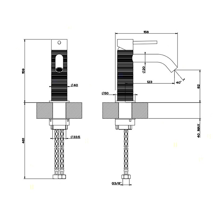Gessi Смеситель для раковины, без донного клапана, Trame, 54302#239 цвет: шлифованная сталь