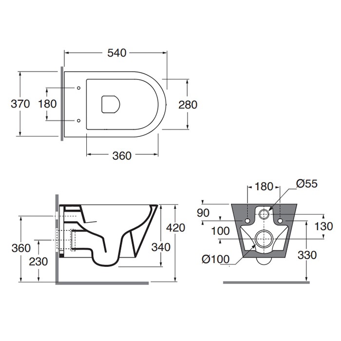 Azzurra унитаз подвесной 54х37х34см., безободковый, в комплекте с креплением, Azzurra, FMVKSPE00000AN цвет: antracite