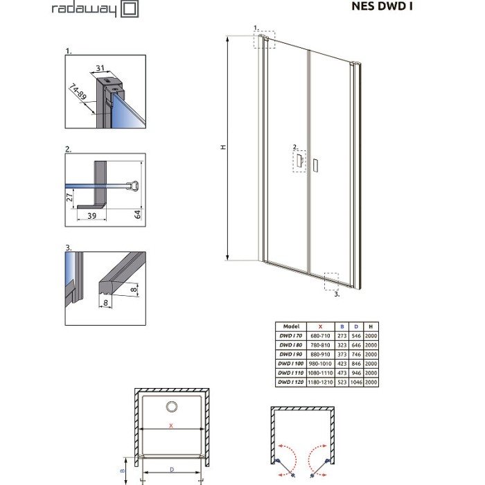Radaway душевая дверь dwd i 110 профиль хром стекло прозрачное, Nes - 10027110-01-01
