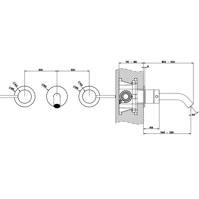 Gessi Встраиваемый смеситель для раковины на 3 отверстия с изливом, без донного клапана. цвет: шлифованная сталь, Flessa, 54092#239 цвет: шлифованная сталь