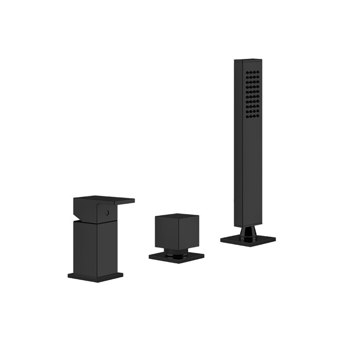 Gessi Смеситель для ванны на 3 отверстия, с переключателем и ручным душем, без излива, Rettangolo, 20043#299 цвет: black xl