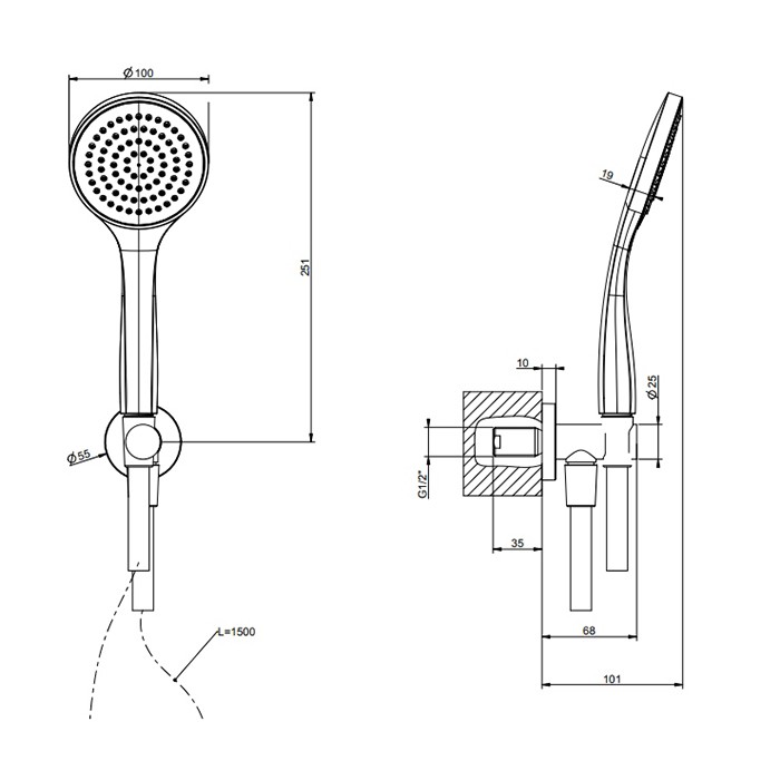 Gessi Душевой гарнитур, состоящий из вывода воды, держателя, шланга 1,5м и лейки, Emporio shower, 38723#149 цвет: finox brushed nickel
