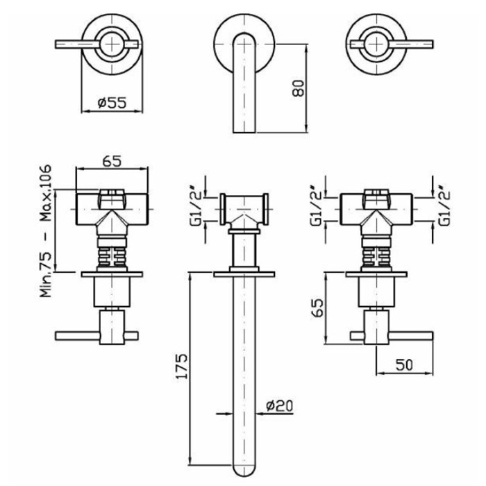 Zucchetti смеситель для раковины, встраиваемый, излив: 17.5см., ручка: рычаг, helm, нержавеющая сталь арт. zhl760.x