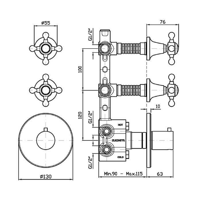 Zucchetti встроенный термостатический смеситель с 2 запорными клапанами, agora, хром арт. zag660 r97821