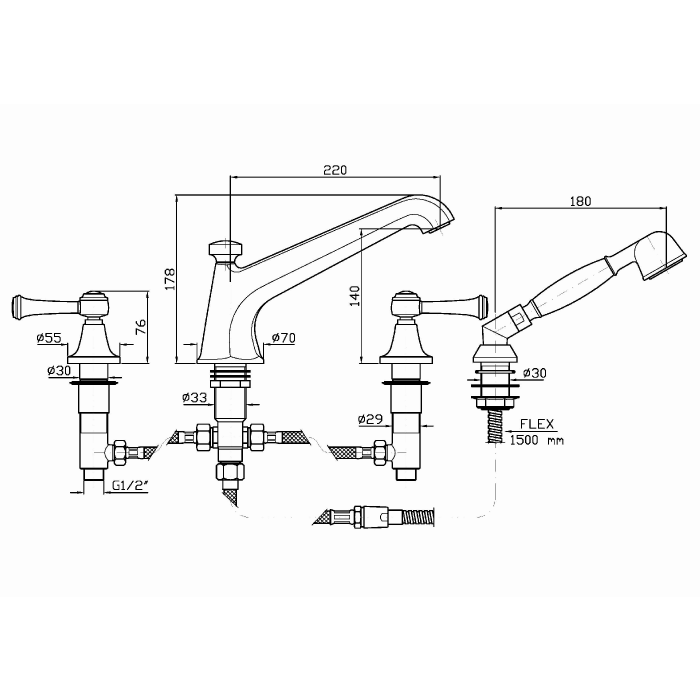 Zucchetti смеситель на 4 отверстия для ванны, agora classic, хром арт. zam486