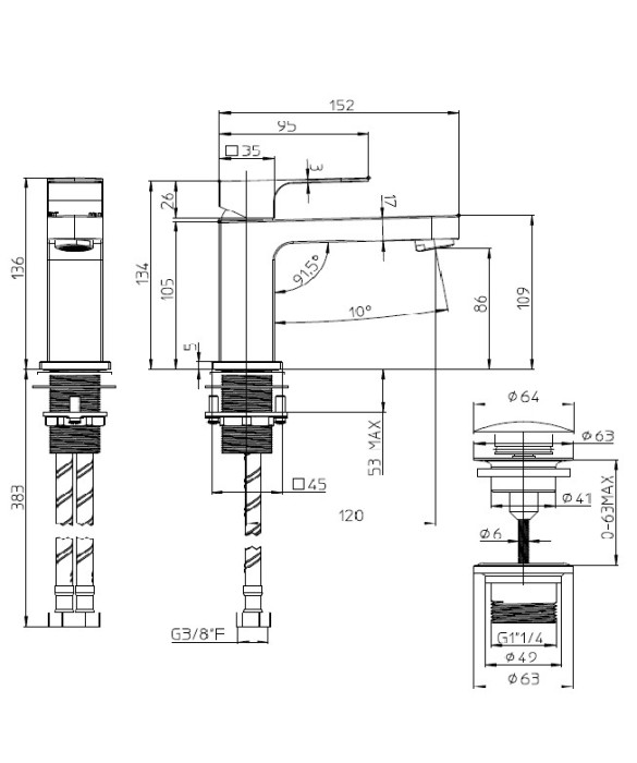 Bossini однорычажный смеситель для раковины с донным клапаном, gillo, хром арт. z00704.030