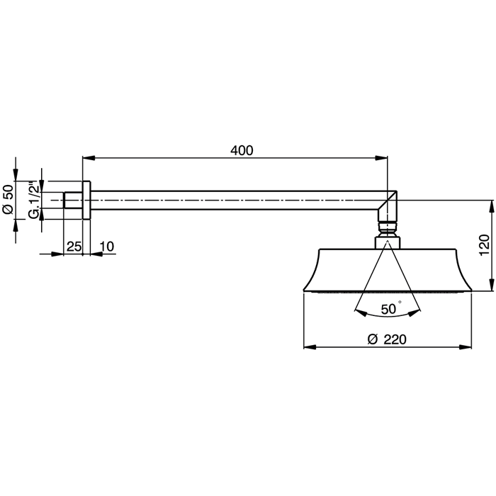 Cisal верхний душ d=220мм, l400, для настенного крепления ds01360021 cherie, цвет: хром