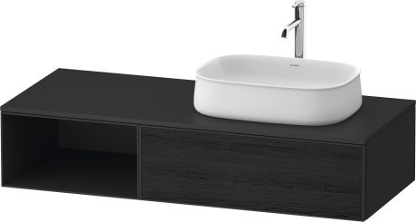Duravit тумба подвесная с вырезом под раковину справа 550 мм х 1300 мм х 281 мм, zencha, ze4819016800000 цвет: чёрный дуб/графит суперматовый