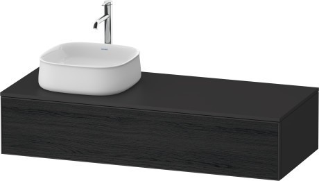 Duravit тумба подвесная с вырезом под раковину слева 550 мм х 1300 мм х 281 мм, zencha, ze4812l16800000 цвет: чёрный дуб/графит суперматовый