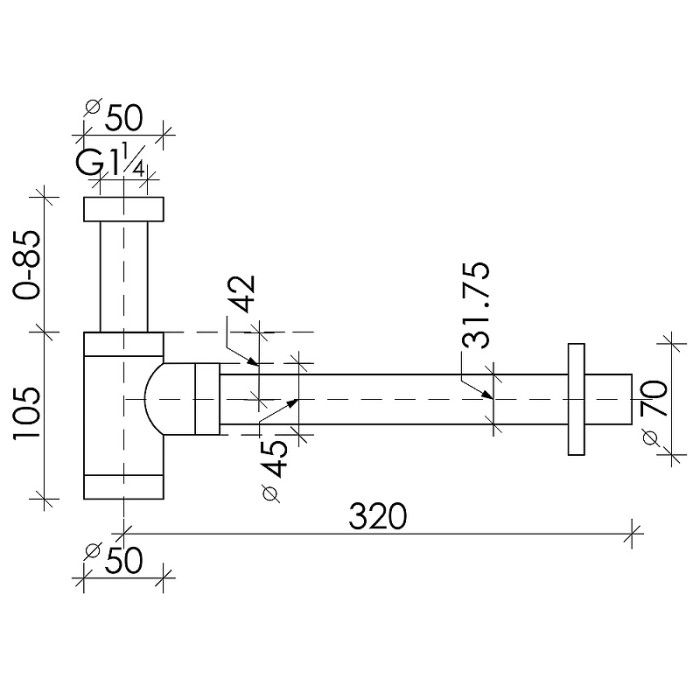 Ceramicanova бутылочный сифон для раковины, 70001ch цвет: хром
