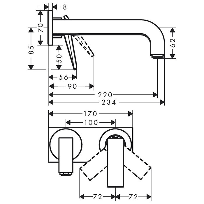 AXOR смеситель для раковины, однорычажный, настенный, с рычаговой рукояткой, изливом 220 мм, с панелью - с текстурой, Citterio, хром арт. 39171000
