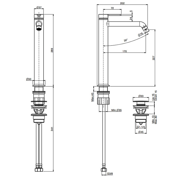 Fima Carlo Frattini смеситель для раковины, на 1 отв., высокий, snap, черный арт. f3111/hns