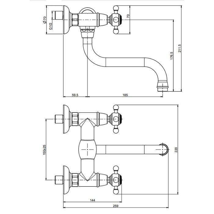 Fima Carlo Frattini смеситель для кухни, настенный, kitchen, золото арт. f5086or