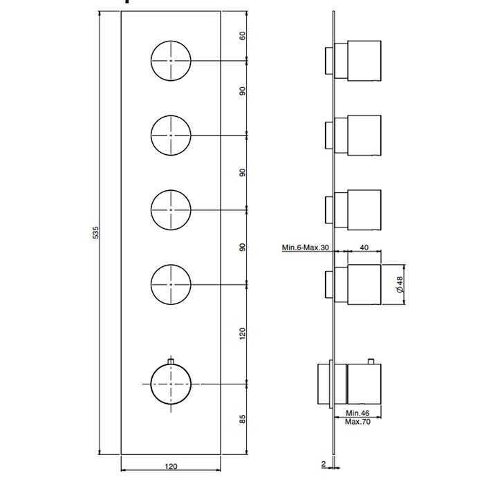 Fima Carlo Frattini смеситель для душа встроенный, термостатический, 4 запорных вентиля, spillo steel, сталь арт. f3089x4inox f2464