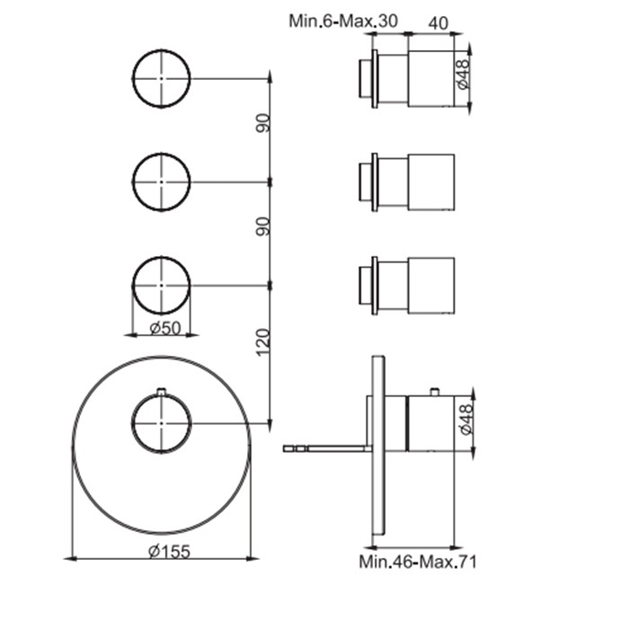 Fima Carlo Frattini смеситель для душа встроенный, термостатический, 3 запорных вентиля, spillo steel, сталь арт. f3083x3inox