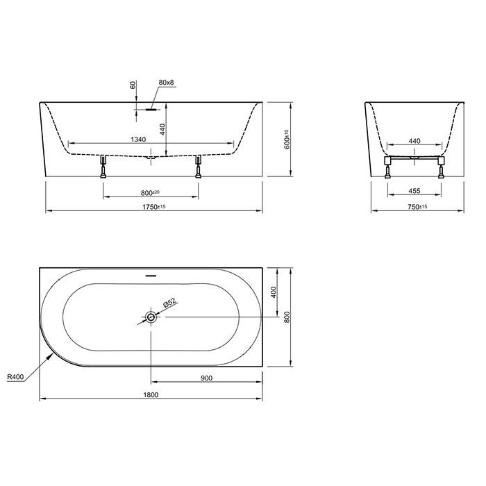 Knief ванна угловая 180х80х60см., Dx, щелевой перелив slot в комплекте, Fresh, 0100-233-06SWG white цвет: белый