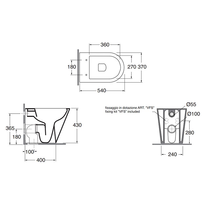 Azzurra унитаз приставной 54х37х42см., слив универсальный, безободковый, с креплением, Azzurra, FMVCTPE00000CE цвет: cenere