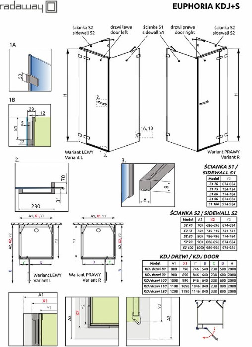 Radaway душевая дверь kdj 80 профиль хром стекло прозрачное, Euphoria - 383812-01R