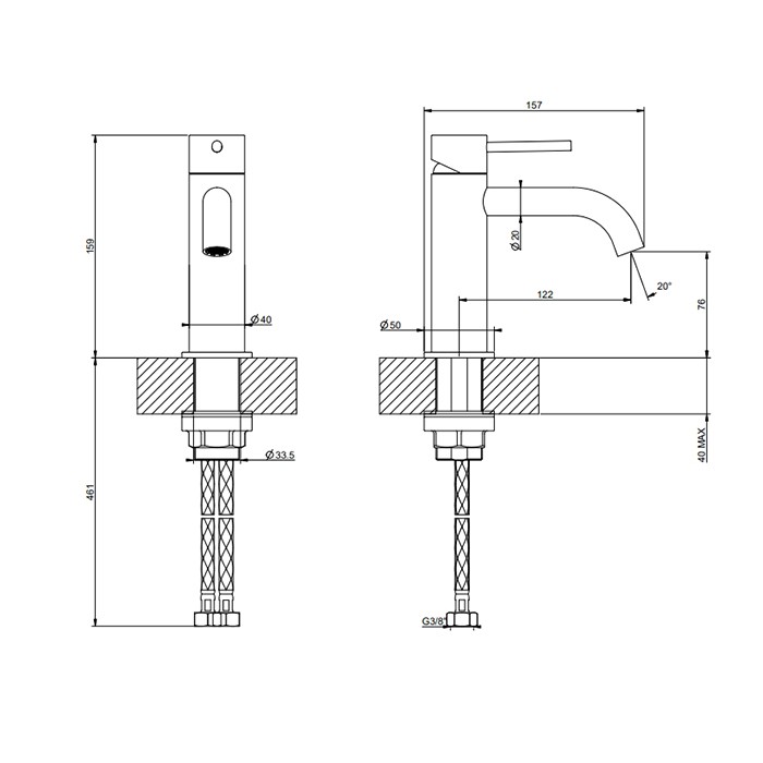 Gessi Смеситель для раковины, на 1 отв., излив 12.3см, 316, 54002#708 цвет: brushed copper pvd