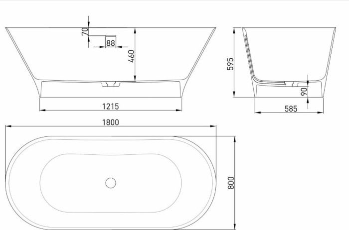 Salini ванна отдельностоящая 179x81,5, mona, 102921mrf цвет: матовый белый