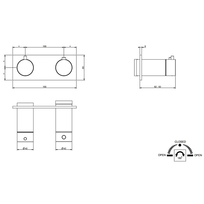 Gessi Смеситель для душа, встраиваемый, термостатический, на 2 потребителя, (внешние части), Ingranaggio, 63334#299 цвет: black xl