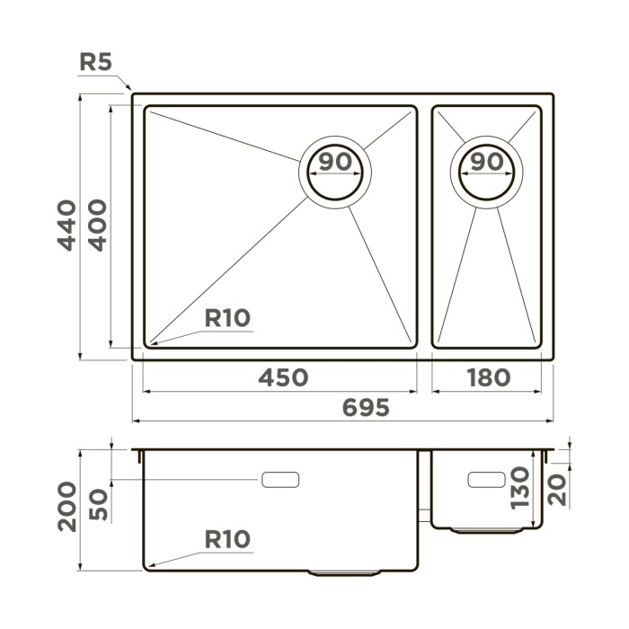 Omoikiri кухонная мойка Taki 69-2-U/IF-L Side, графит арт. 4997050