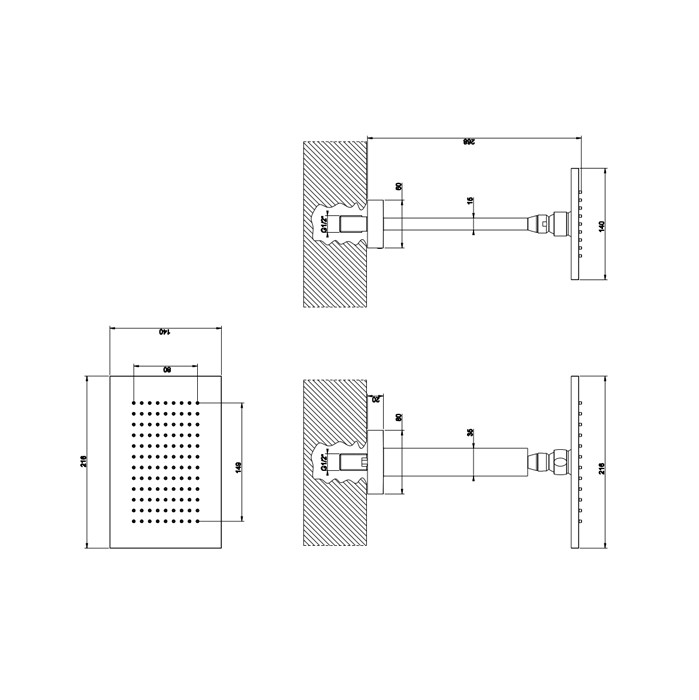 Gessi Верхний душ для потолочного крепления 216x140мм, высота 270мм, Rettangolo, 20151#299 цвет: black xl