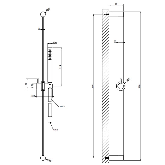 Gessi Штанга в комплекте с душевой лейкой с легкой очисткой, шланг 1,50 м, 316, 54044#707 цвет: brushed black metal pvd