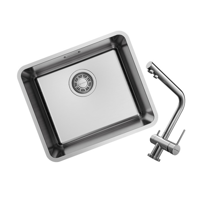 Omoikiri комплект мойка+смеситель Omi 43-U/I-IN Ultra Mini + Nagano-BN, нержавеющая сталь арт. 7402.4011