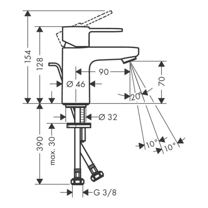 Hansgrohe смеситель для раковины с донным клапаном coolstart, Vernis S, хром арт. 71540000