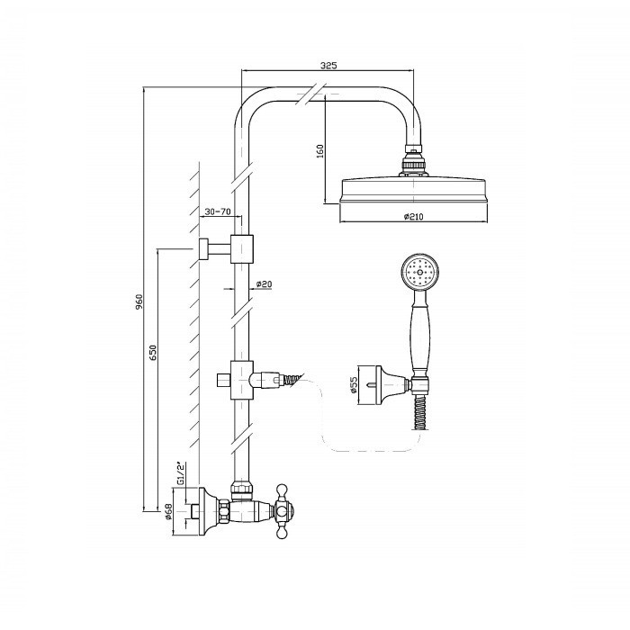 Zucchetti душевая стойка с ручным душем, и душевой лейкой, agora, хром арт. zag860 z9472p.c