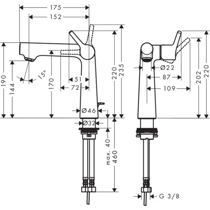Hansgrohe смеситель для раковины 140 с донным клапаном, Talis S, хром арт. 72113000