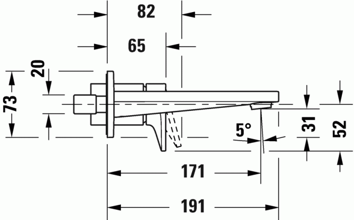 Duravit смеситель однорычажный для раковины с переливом, длина излива 171 мм, tulum, tu1070004010 цвет: хром