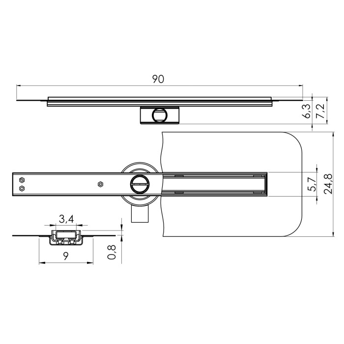 Душевой трап 90 см, New trendy Vimo slim, хром арт. OL-0049