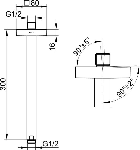 Keuco держатель для верхнего душа потолочный 300 мм, с квадратной розеткой, universal, черный матовый арт. 53089 370302