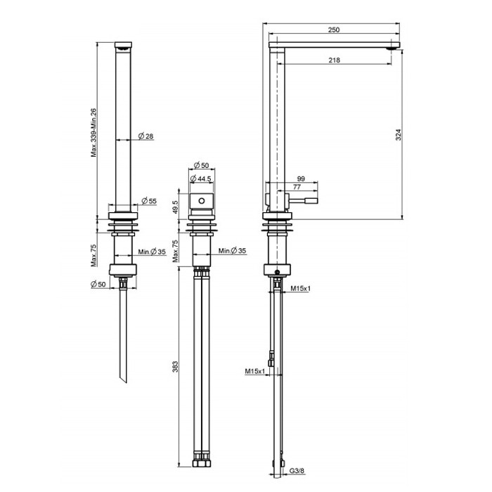 Fima Carlo Frattini смеситель для кухни выдвижной, с управлением на панели, kitchen ghost, хром арт. f7037cr
