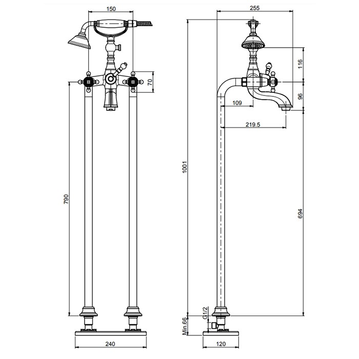 Fima Carlo Frattini смеситель для ванны, напольный, с ручным душем, elizabeth, золото арт. f5084/2or