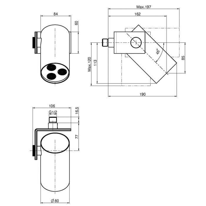 Fima Carlo Frattini верхний душ 16.3х8см., настенный, цвет черный матовый wellness, чёрный арт. f5918ns