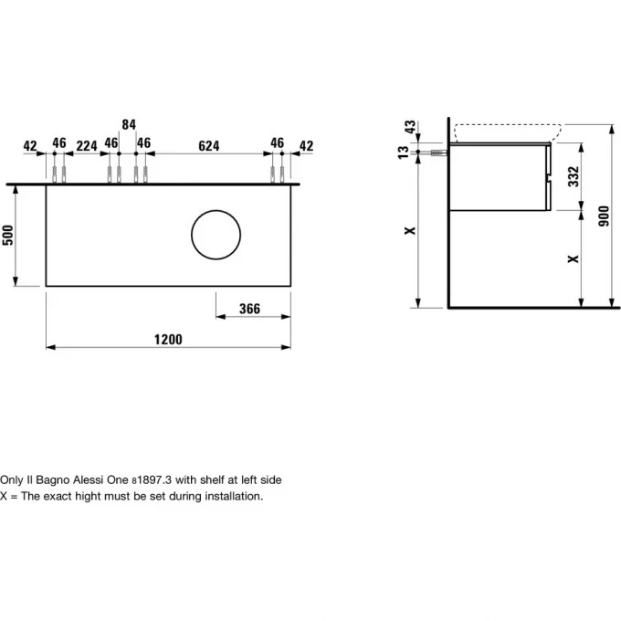 LAUFEN тумба под раковину c 4 ящиками, 120x33,2x50 см, IL BAGNO ALESSI ONE - 4.2416.1.097.630.1