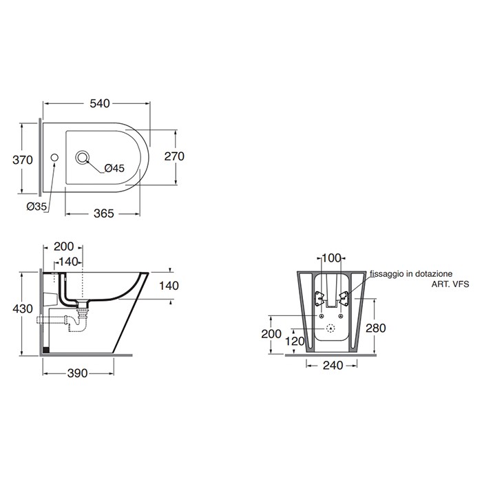 Azzurra биде приставное 54х37х42см., 1 отв., с креплением, Azzurra, FMBIT000000MNA цвет: nature green