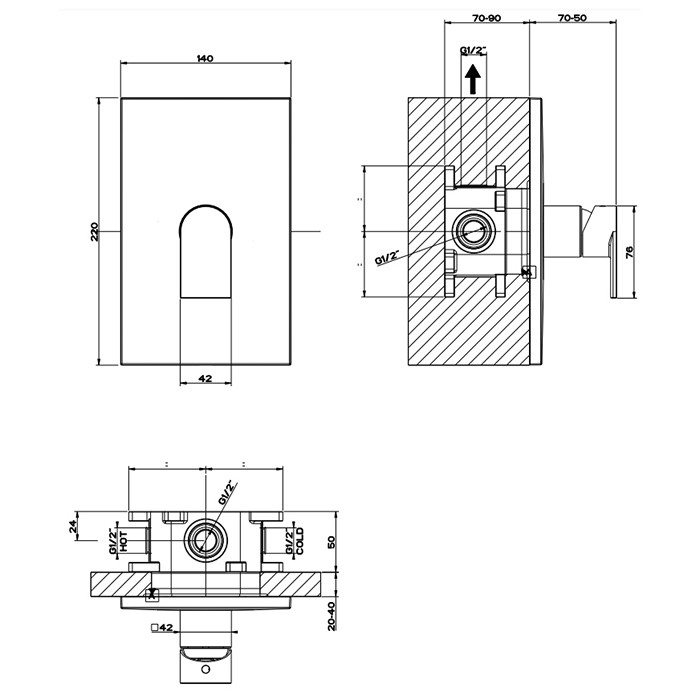 Gessi Смеситель для душа, встраиваемый, на 1 позицию, Emporio Via manzoni, 44632#299 цвет: цвет: black xl