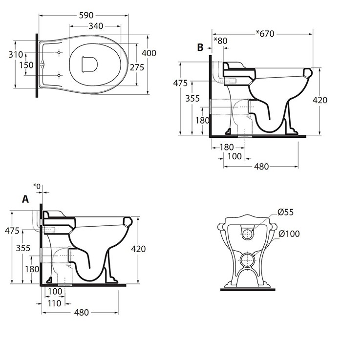 AZZURRA унитаз напольный 59х40см, слив в стену, с бачком трубой и механизмом, JUBILAEUM, JUVCTPB00000BI/(JUB100/P bi) 757190 JUCSZA000000BI/(JUB400/Z bi (ст. арт. CRO400/Z)) 751390 cr цвет: хром
