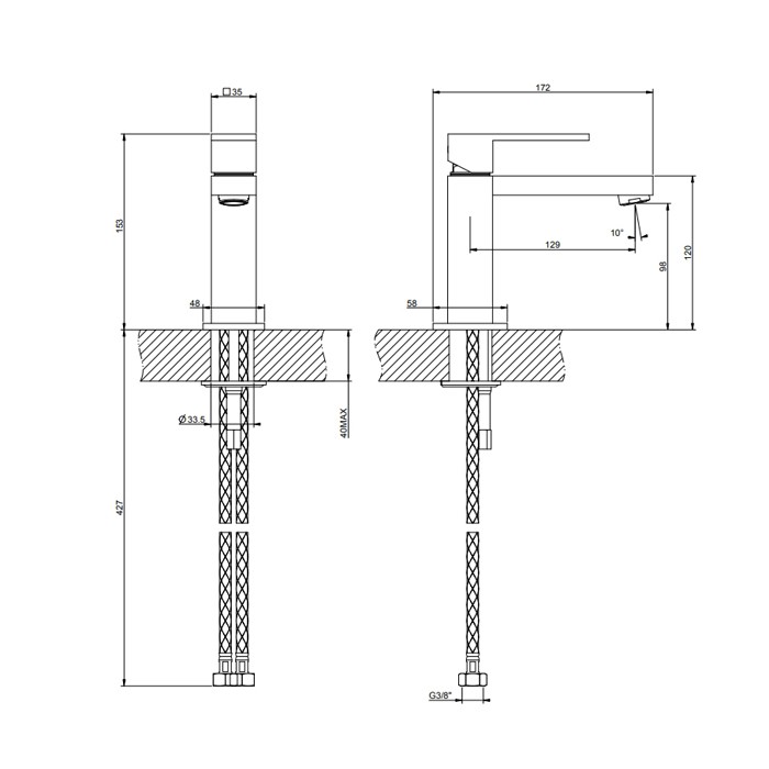 Gessi Смеситель для раковины на 1 отверстие, без донного клапана, Rettangolo, 20002#299 цвет: black xl
