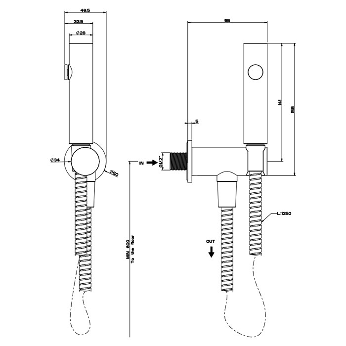 Gessi Гидроёршик, настенный, на 1/2, Ingranaggio, 45121#299 цвет: black xl