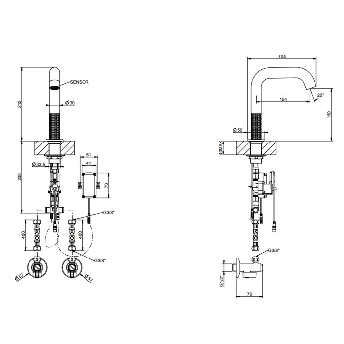 Gessi Смеситель для раковины, электронный, с кран-фильтром для регулировки температ и напора воды, выс излива 15cм, 316, 54281#299 цвет: black xl