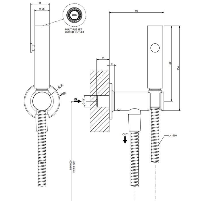 Gessi Гигиенический душ на 1/2, Inciso, 58153#087 цвет: gold brushed ccp