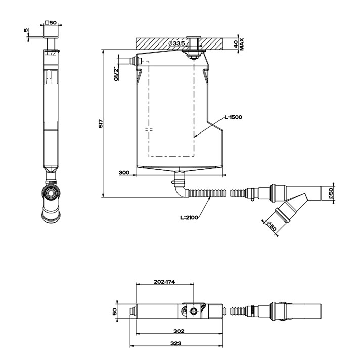 Gessi Система сбора воды для ручного душа с убирающимся шлангом при монтаже на борт ванны Rettangolo, черный - 01767#707