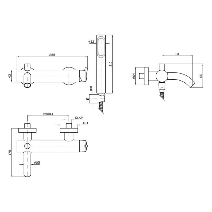 Zucchetti смеситель для ванны/душа, настенный, simply, хром арт. zsb139